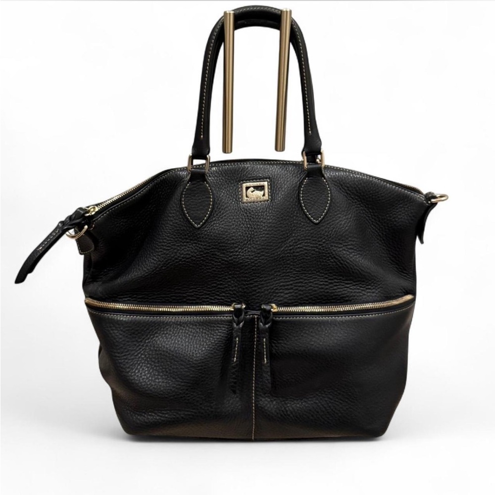 Dooney & Bourke Black Leather Shoulder Bag with Gold Accents